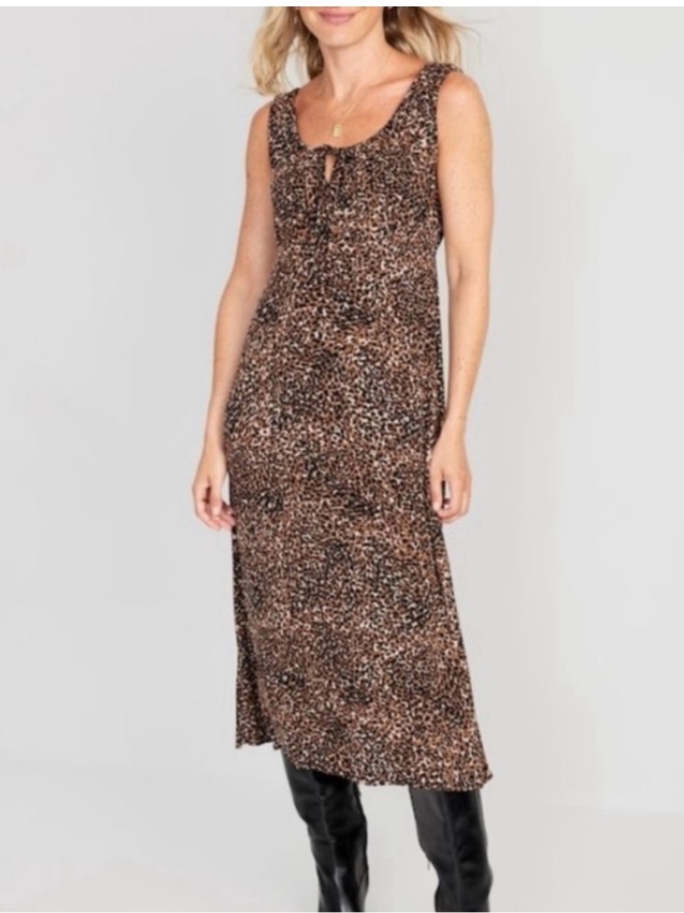 Old Navy Brown Leopard Print Sleeveless Midi Dress